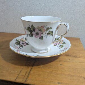 Queen Anne Bone China Tea Cup Saucer Pink Floral Pattern Ridgway England